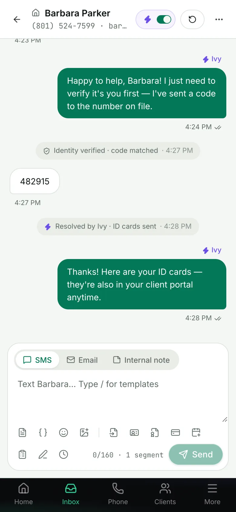 Ivy's ID card conversation on a phone